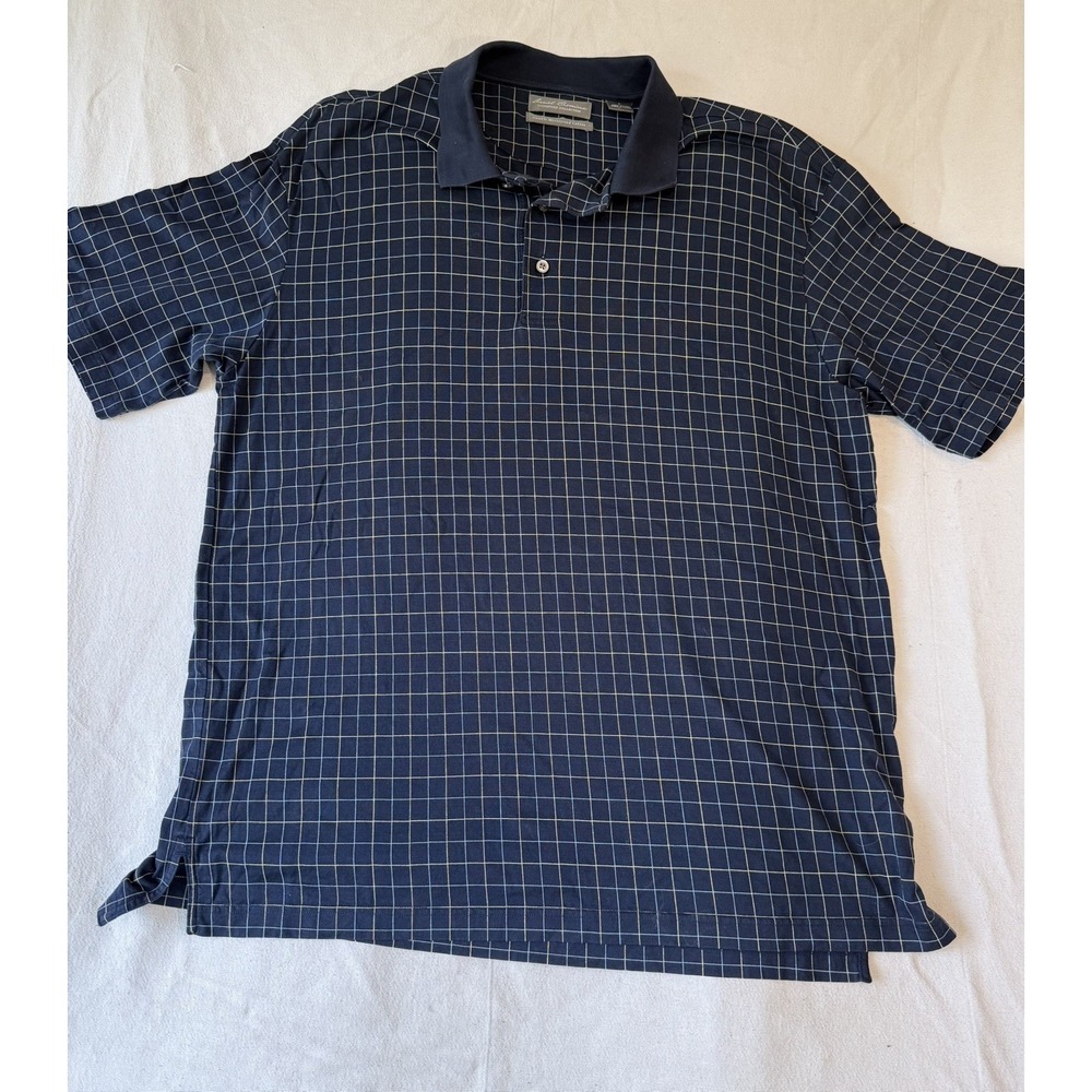 Daniel Cremieux Signature Collection Polo Men's L Navy Check Mercerized Cotton